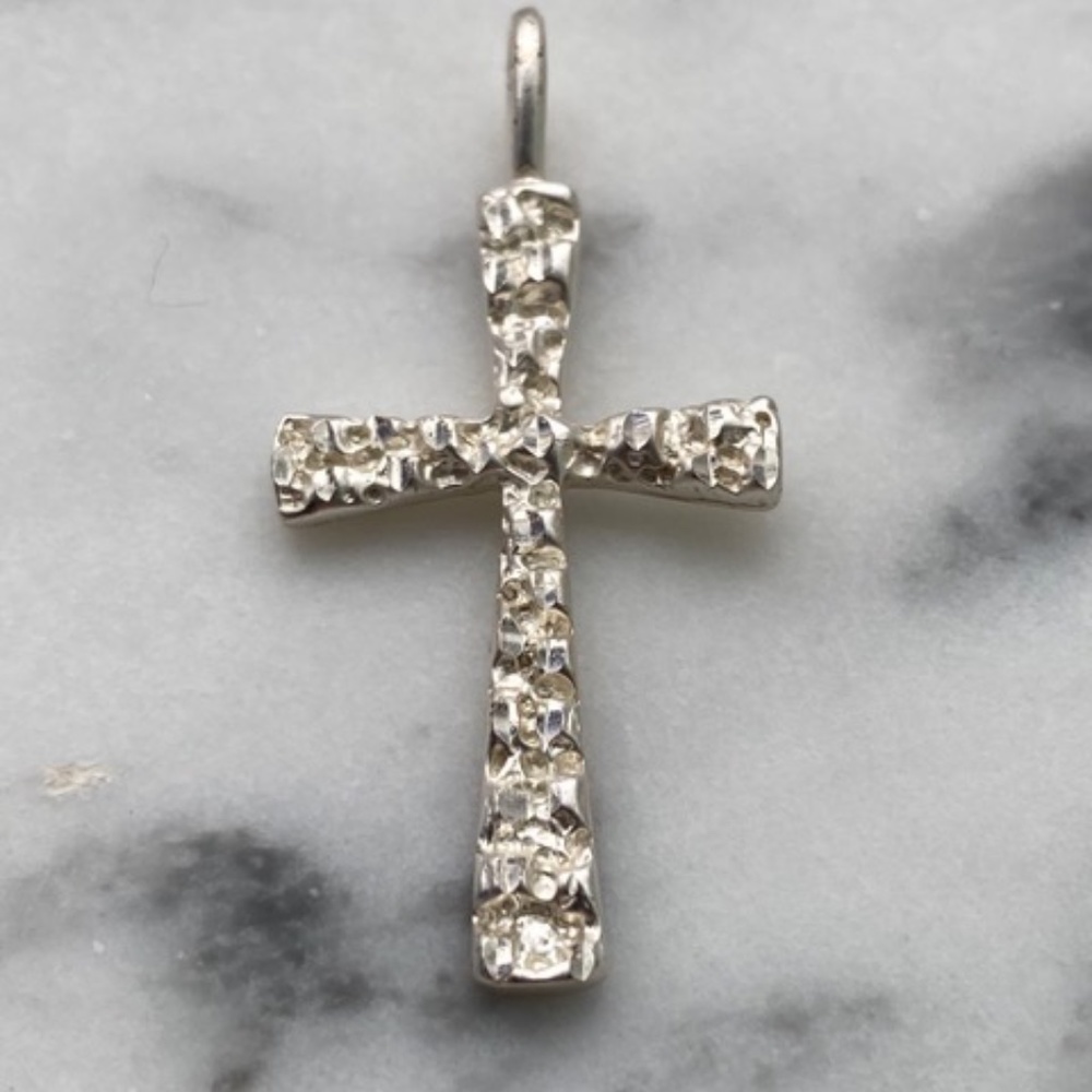 Vintage Solid Sterling Silver Textured Cross